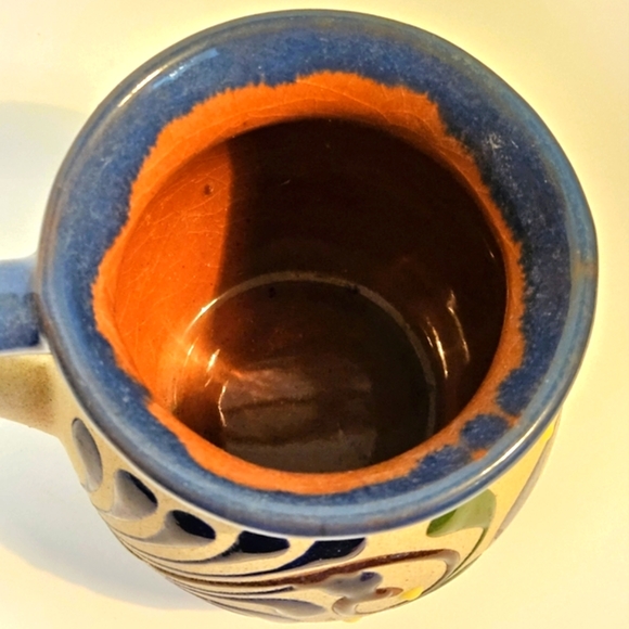🌺 Mexican Art Red Clay Pottery Coffee Cup Hand Painted Butterfly Themed - Picture 6 of 7
